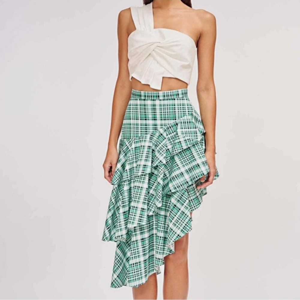 Amur Pippie Plaid Skirt Green White 4 Sustainable Organic Cotton Ruffle Boho